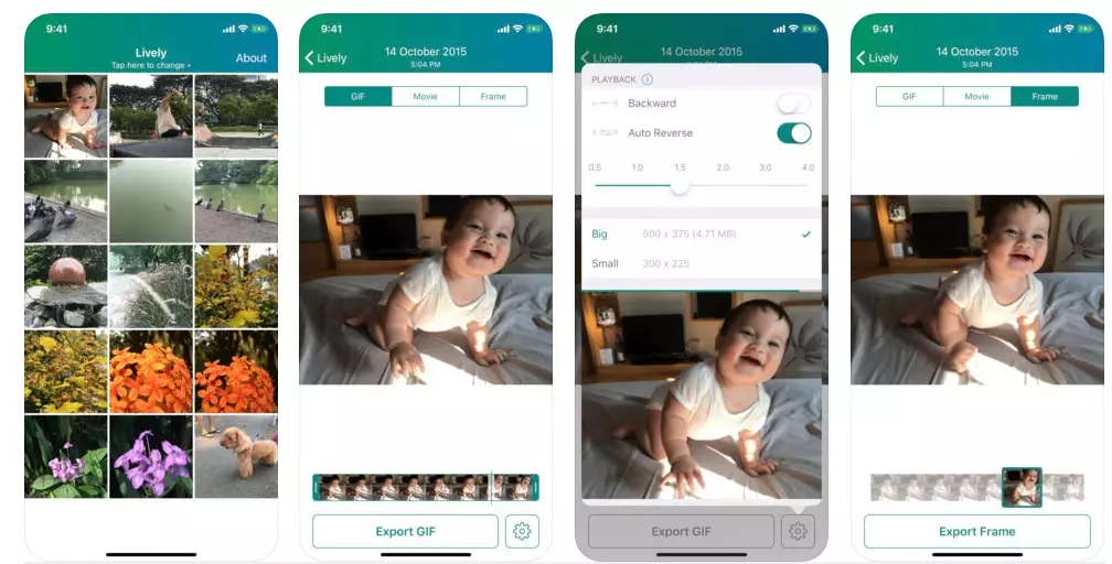 Una serie di schermate di Lively - Live Photo to GIF