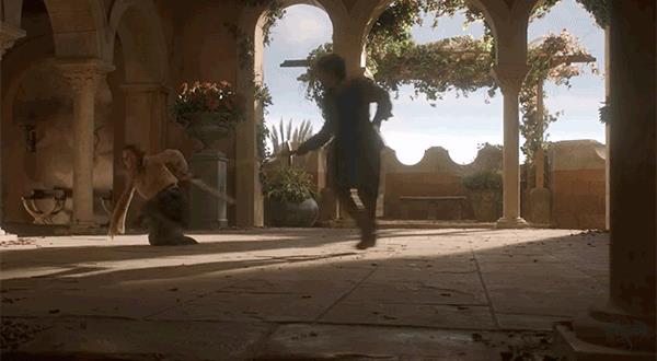 Arya e Syrio Arya che si allena con Syrio e Brienne