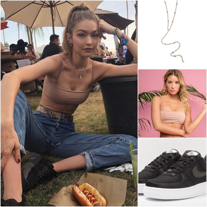 Gigi Hadid look Coachella Collage di outfit di Gigi Hadid al Coachella