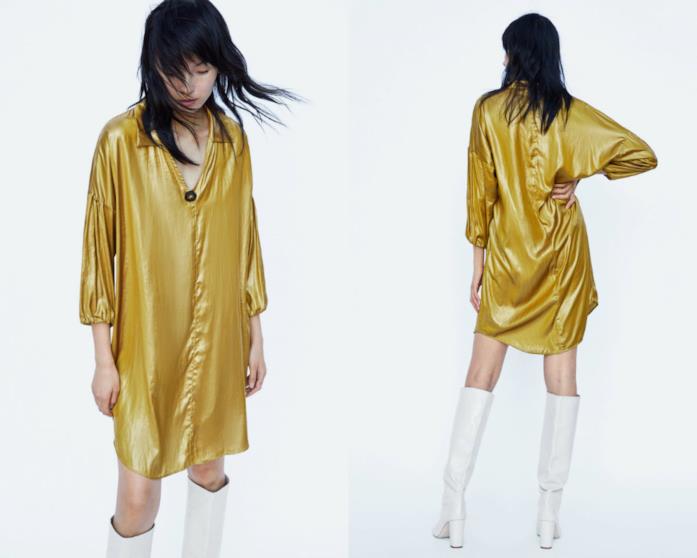 Chemisier stropicciato giallo senape Abito chemisier di moda per l'autunno 2018