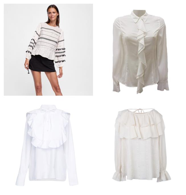 Bluse con volant di moda per l'autunno inverno 2018-19 Volant, le bluse bianche di tendenza per l'A/I 2018-19