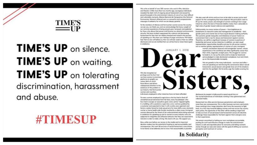 300 donne di Hollywood unite contro le molestie con Time's Up Time's Up: il manifesto dell'iniziativa