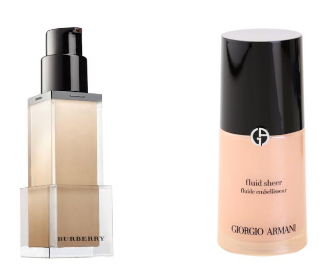 Illuminanti Armani Fluid Sheer e Fresh Glow Luminous Fluid Base di Burberry Fluidi illuminanti Armani Fluid Sheer e Fresh Glow Luminous Fluid Base di Burberry