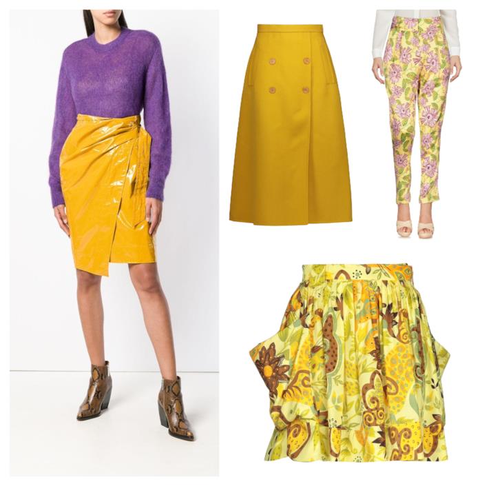 Gonne e pantaloni gialli di tendenza per l'autunno inverno 2018-19 Gonne e pantaloni gialli di moda per l'A/I 2018-19