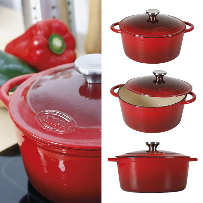 Sitram 710843 - Casseruola in ghisa, Colore rosso e panna, Diametro 24 cm Casseruola in ghisa, Colore rosso e panna, Diametro 24 cm