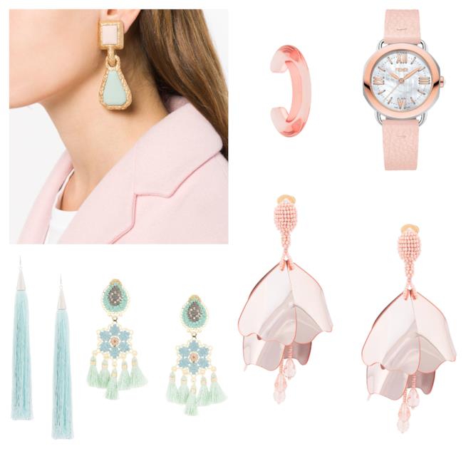 Gioielli e orologio nei colori pastello di moda per l'autunno inverno 2018-19 Bijoux nei colori pastello di tendenza per l'autunno inverno 2018-19