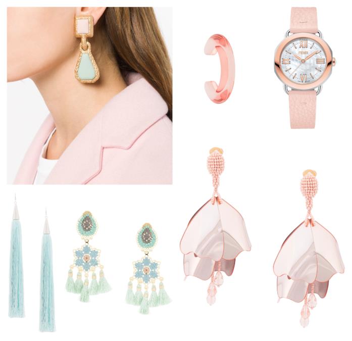 Gioielli e orologio nei colori pastello di moda per l'autunno inverno 2018-19 Bijoux nei colori pastello di tendenza per l'autunno inverno 2018-19
