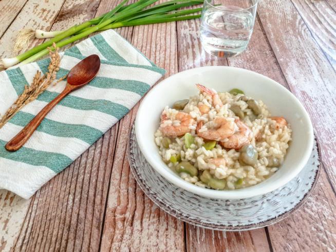 Riso fave e gamberi Primo piatto con legumi e frutti di mare