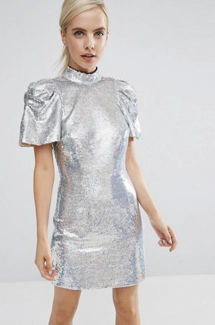 Minidress argentato Abitino argento e glitter con ruches