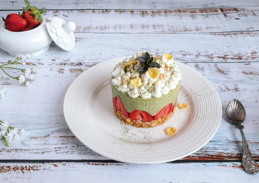 Tortino con te matcha Dessert con fragole