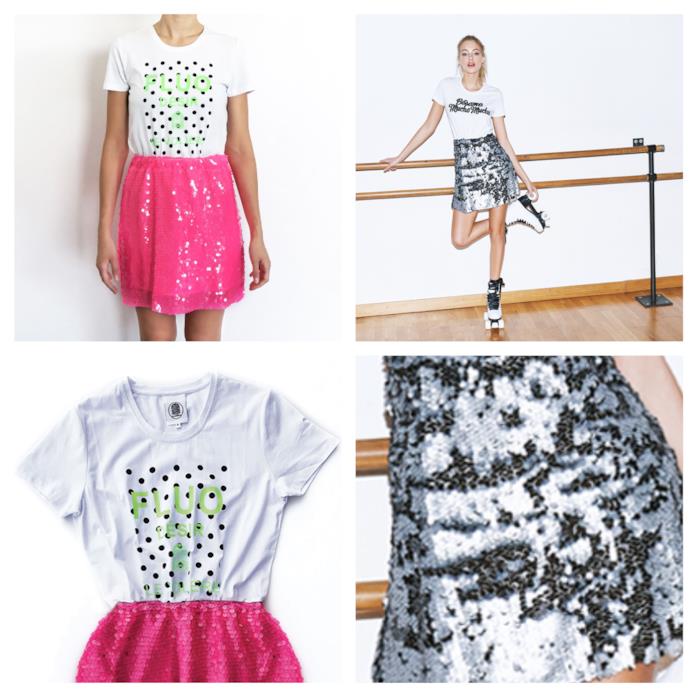 Vestiti t-shirt con le paillettes di moda per l'estate 2018 Abiti t-shirt con le paillettes di tendenza per l'estate 2018