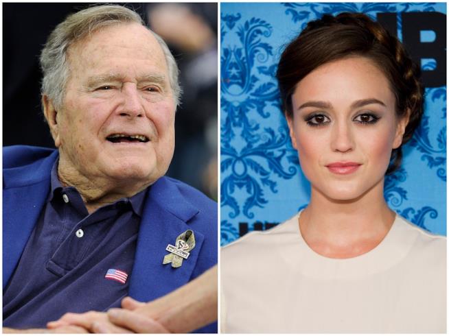 George H.W. Bush si scusa con l'attrice Heather Lind per averla palpeggiata George H.W. Bush e Heather Lind