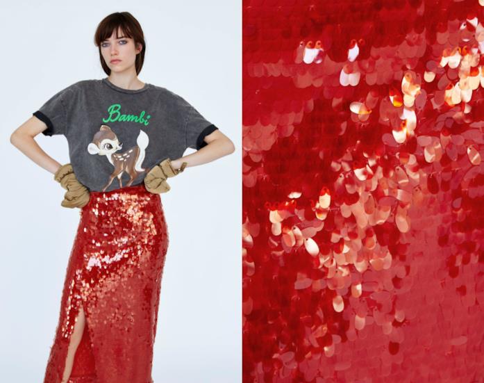 Gonna paillettes lunga di tendenza Gonna lunga rossa con le paillettes di moda