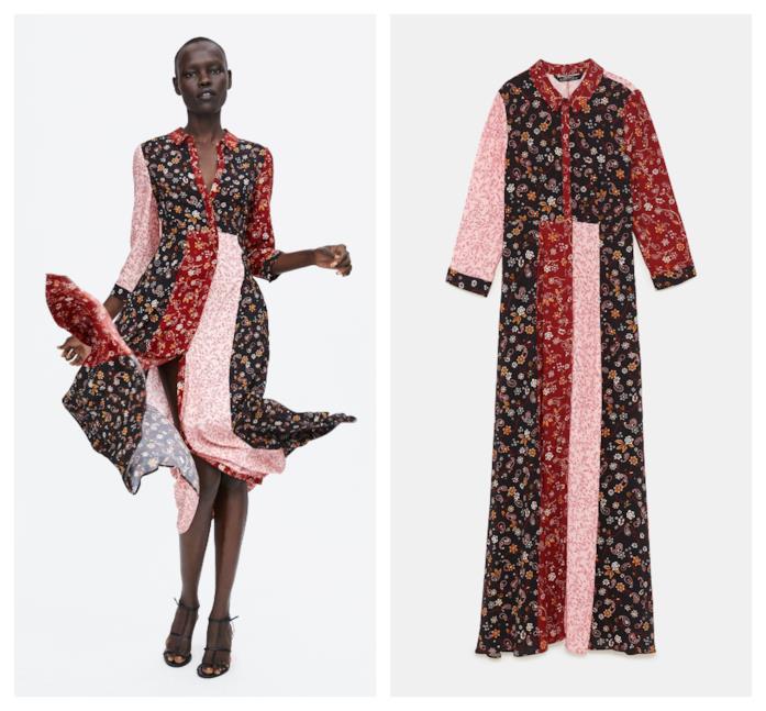 Vestito stampa patchwork di Zara per l'autunno 2018 Vestito stampa patchwork tendenza folk