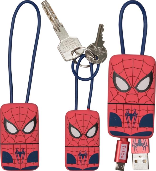 Cavo USB e portachiavi Tribe decorato a tema Spiderman Immagini del portachiavi e cavo USB compatto di Tribe ispirato a Spiderman