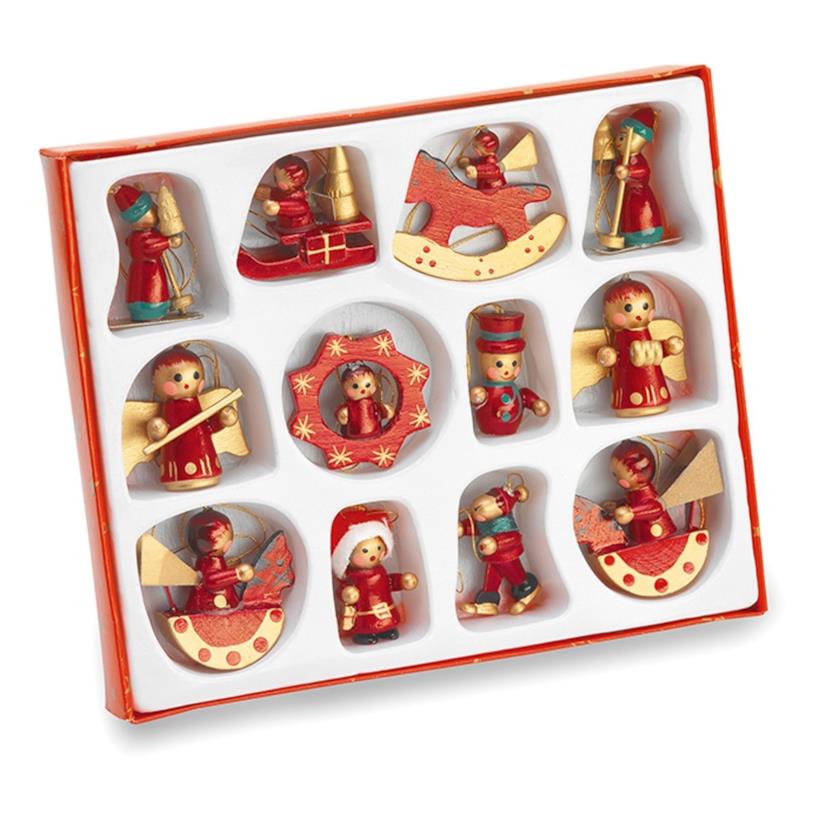 Decorazioni in legno dipinte a mano Set di 12 decorazioni per l'albero di Natale