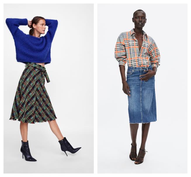 Gonne blu a fantasia e in denim di moda per l'autunno inverno 2018-19 Gonne midi di tendenza per l'autunno inverno 2018-19