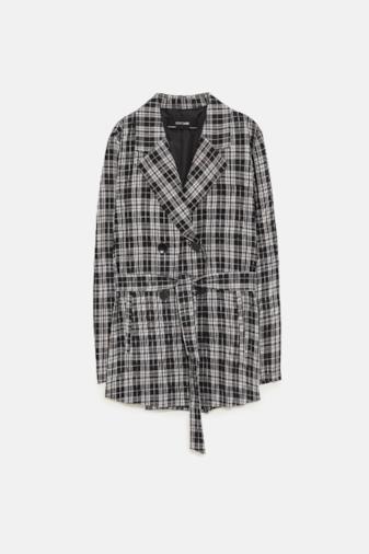 Blazer a quadri con cintura