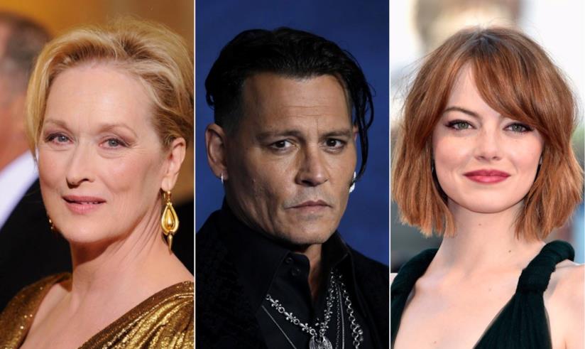 Le star che non si rivedono mai sullo schermo Collage tra Meryl Streep. Johnny Depp ed Emma Stone