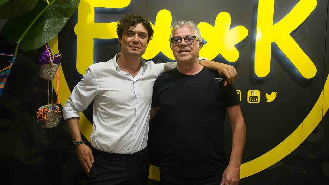 Riccardo Scamarcio a Pitti Uomo Riccardo Scamarcio con Francesco Giorgio di F**K a Pitti Uomo
