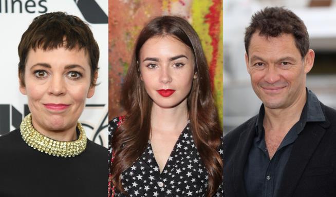 Olivia Colman, Lily Collins e Dominic West Gli attori Olivia Colman, Lily Collins e Dominic West