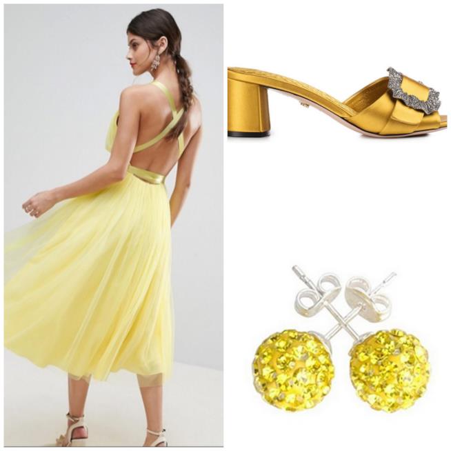 Outfit gialli Abito, orecchini e sandali gialli