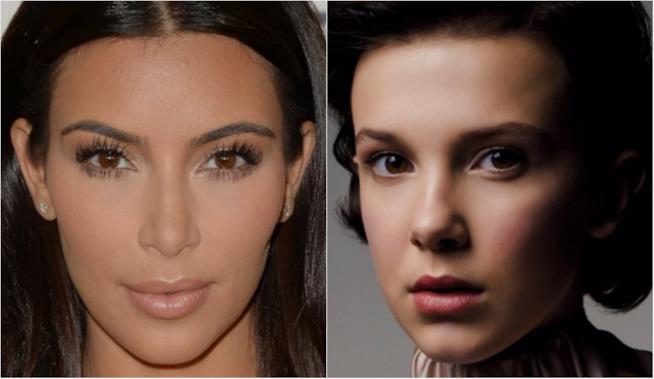 Stesso outfit per Millie Bobby Brown e Kim Kardashian Collage tra Kim Kardashian e Millie Bobbie Brown
