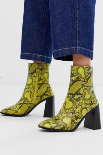 Ziva - Stivaletti lime pitonati con tacco