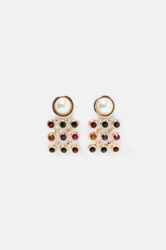 Orecchini con perla e pietre multicolore