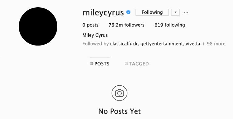 Miley Cyrus Miley Cyrus e il profilo Instagram