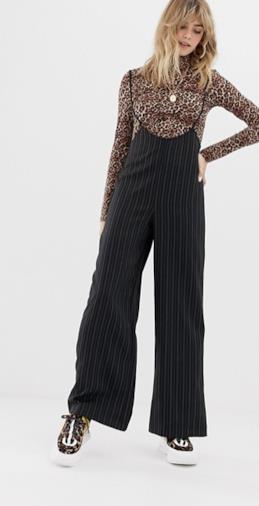 Pantaloni gessati con bretelle