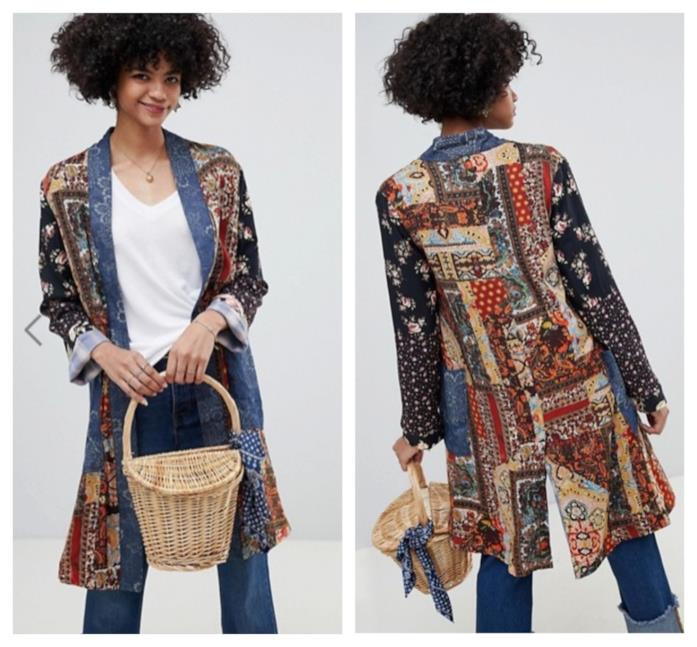 Cappotto lungo adatto alle mezze stagioni con la fantasia patchwork per l'autunno 2018 Fantasia patchwork per il cappotto di Free People ideale per l'autunno 2018