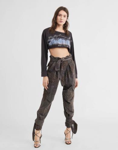 Pleated 80s High Rise Pant w/ Swarovski Crystals