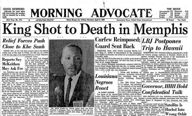 La morte di King sui giormali Quotidiano del 1968 sulla morte di King