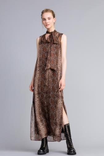 ABITO LUNGO IN CHIFFON DI SETA ANIMALIER