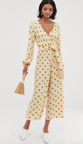 Tuta jumpsuit lunga a portafoglio a pois
