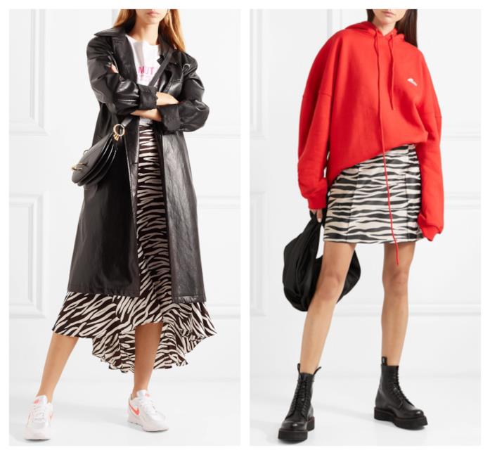 Gonne lunghe e corte con la stampa zebrata di moda per l'autunno inverno 2018-19 Con la stampa animalier, le gonne di moda per l'A/I 2018-19