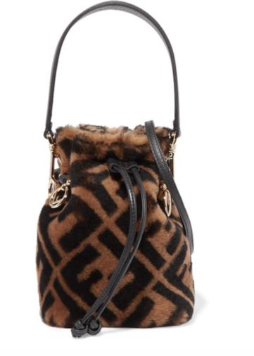 Mon Trésor mini leather-trimmed shearling bucket bag