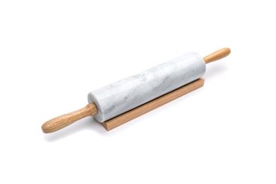 Mattarello in marmo con manici in legno