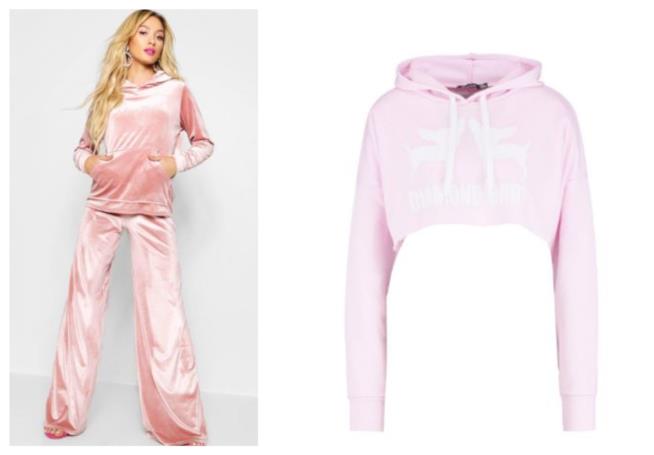 Tuta sportiva e felpa crop top con cappuccio rosa moda estate 2018 Tanto rosa, abbigliamento comodo e sportivo di Paris Hilton
