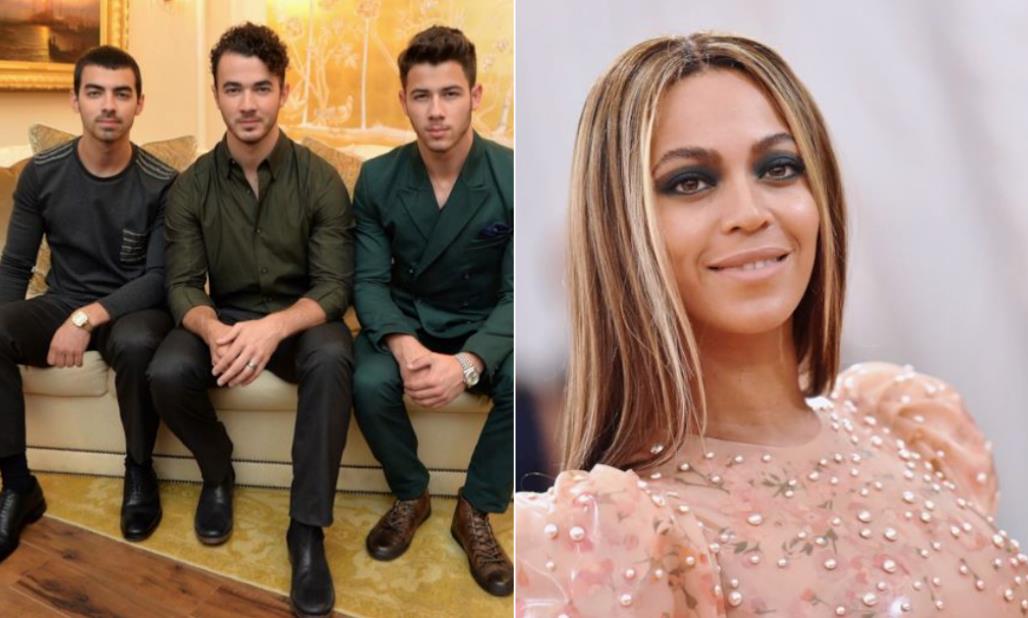 Collage tra Jonas Brothers e Beyoncé