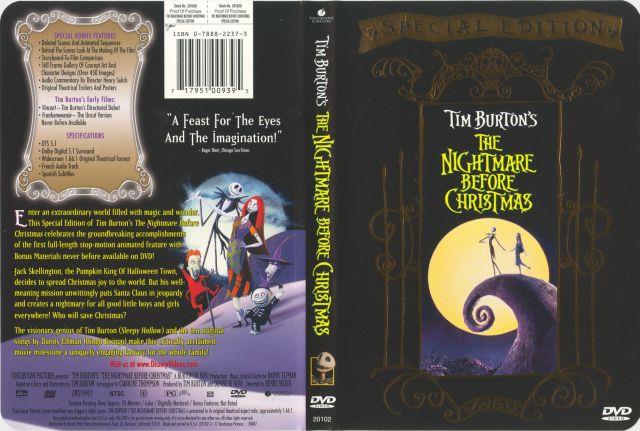 La copertina del DVD Nightmare Before Christmas Immagini del film prodotto da Tim Burton Nightmare Before Christmas