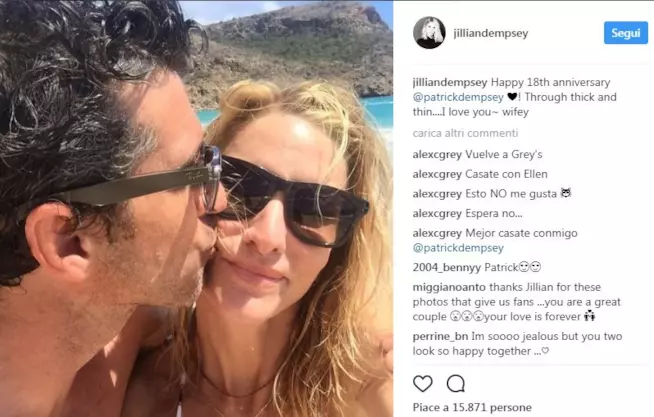 L'anniversario di Patrick Dempsey e la moglie Jillian Il post della moglie di Patrick Dempsey