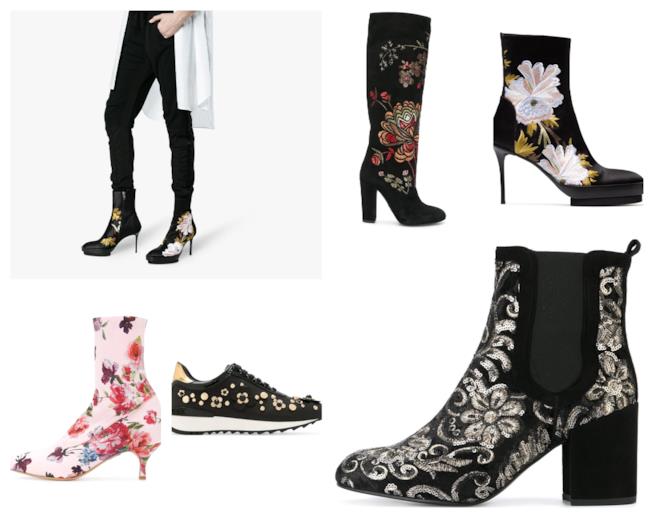 Scarpe a tema floreale di tendenza per l'autunno inverno 2018-19 Stivali e sneaker a fiori di moda per l'A/I 2018-19