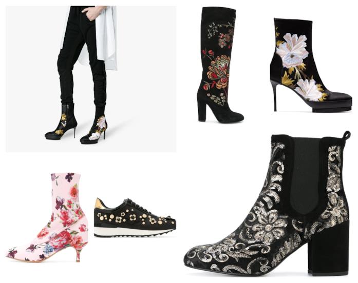 Scarpe a tema floreale di tendenza per l'autunno inverno 2018-19 Stivali e sneaker a fiori di moda per l'A/I 2018-19
