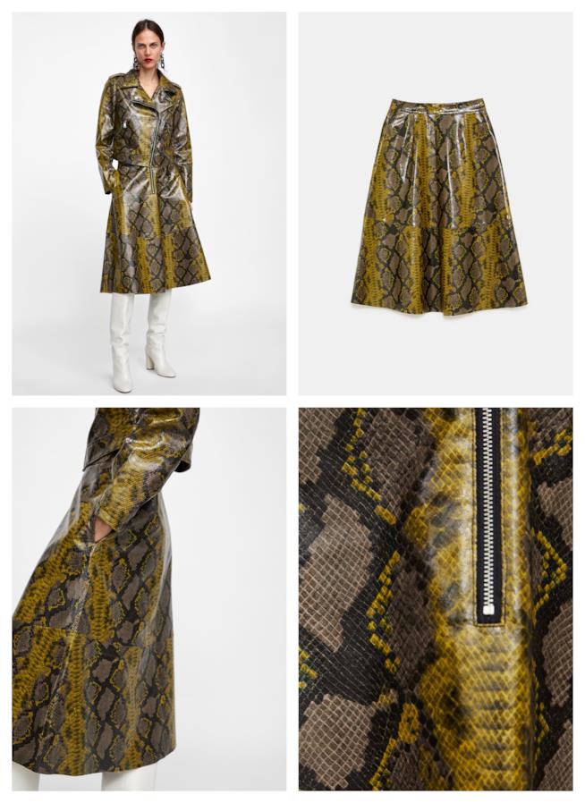 Gonna con stampa serpente di moda per l'autunno inverno 2018-19 Gonna midi con stampa pitonata di tendenza per l'A/I 2018-19