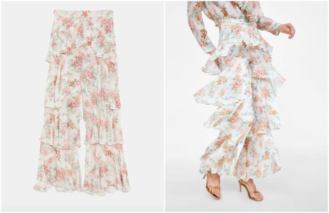 Balze pantaloni Zara Pantaloni a fiori con balze Zara