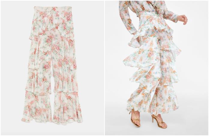 Balze pantaloni Zara Pantaloni a fiori con balze Zara