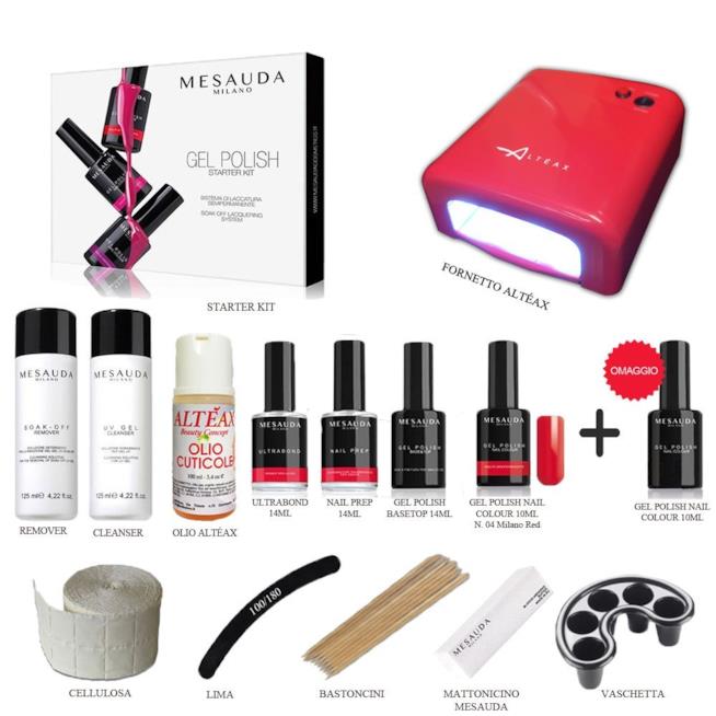 Lo starter kit per l'applicazione dello smalto semipermanente Starter kit smalto semipermanente Mesauda