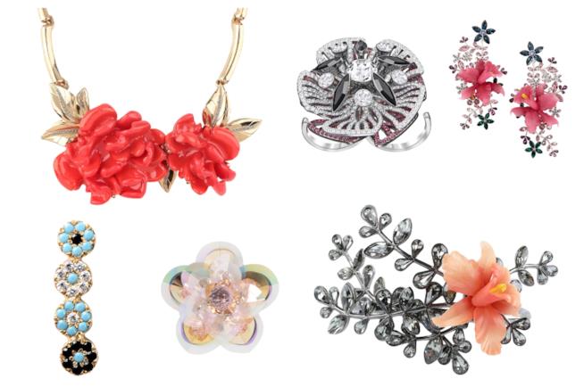 Gioielli a tema fiori di moda per l'autunno inverno 2018-19 Fiori sui gioielli di tendenza per l'autunno inverno 2018-19